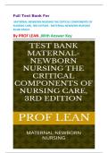Full Test Bank For  MATERNAL-NEWBORN NURSING THE CRITICAL COMPONENTS OF NURSING CARE&comma; 3RD EDITION &colon; MATERNAL NEWBORN NURSING Kindle Edition By PROF LEAN &comma;With Answer Key