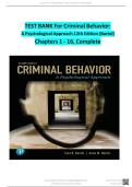 TEST BANK For Criminal Behavior&colon; A Psychological Approach 12th Edition &lpar;Bartol&rpar; Chapters 1 - 16&comma; Complete