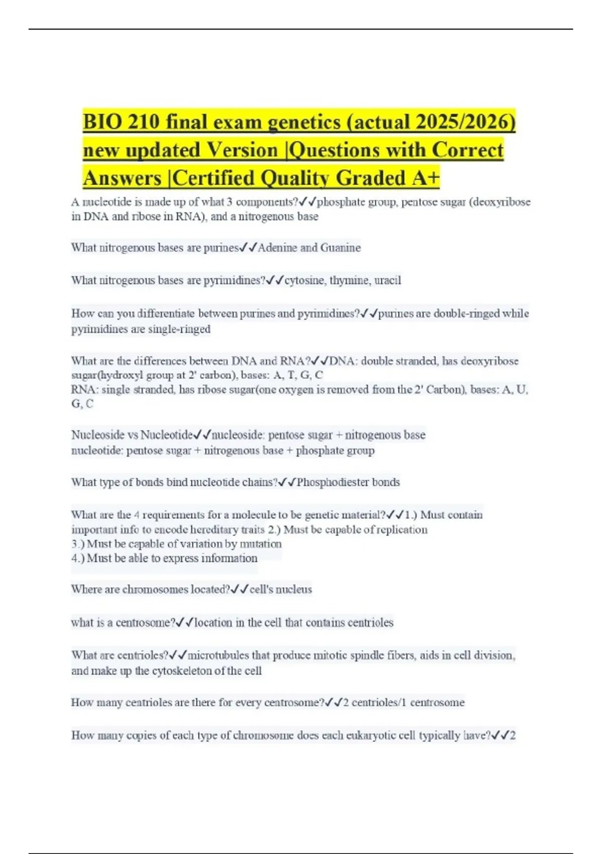 BIO 210 final exam genetics (actual 2025/2026) new updated Version ...