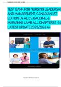 TEST BANK FOR NURSING LEADERSHIP AND MANAGEMENT&comma; CANADIAN 1ST EDITION BY ALICE GAUDINE&comma; & MARIANNE LAMB ALL CHAPTERS 1-14 LATEST UPDATE 2025&sol;2026 A&plus;