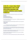 CLR 110 - Clarity Data Model Fundamentals Exam &lpar;Actual 20252&sol;2026&rpar; Questions with Complete Solutions Latest Update Graded A&plus;