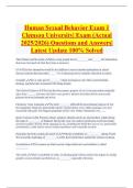Human Sexual Behavior Exam 1 Clemson University&vert; Exam &lpar;Actual 2025&sol;2026&rpar; Questions and Answers&vert; Latest Update 100&percnt; Solved