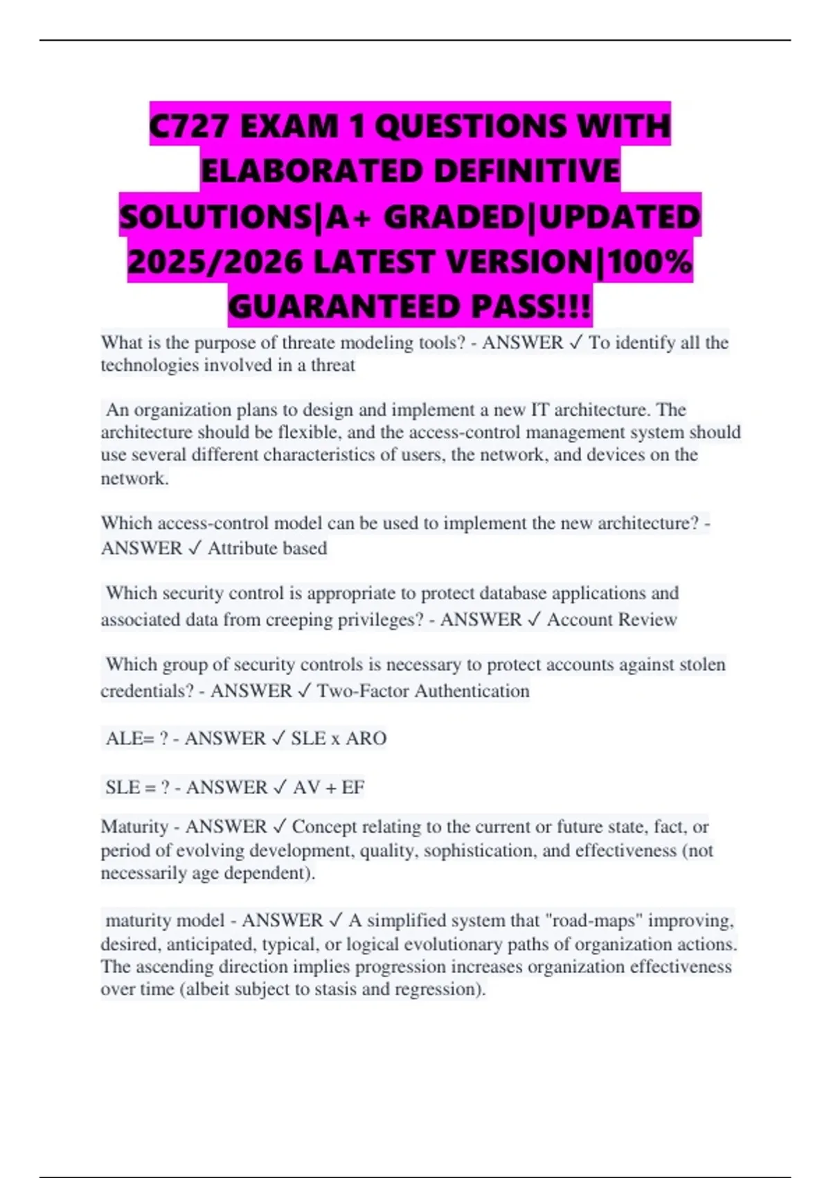C727 EXAM 1 QUESTIONS WITH ELABORATED DEFINITIVE SOLUTIONS|A+ GRADED ...