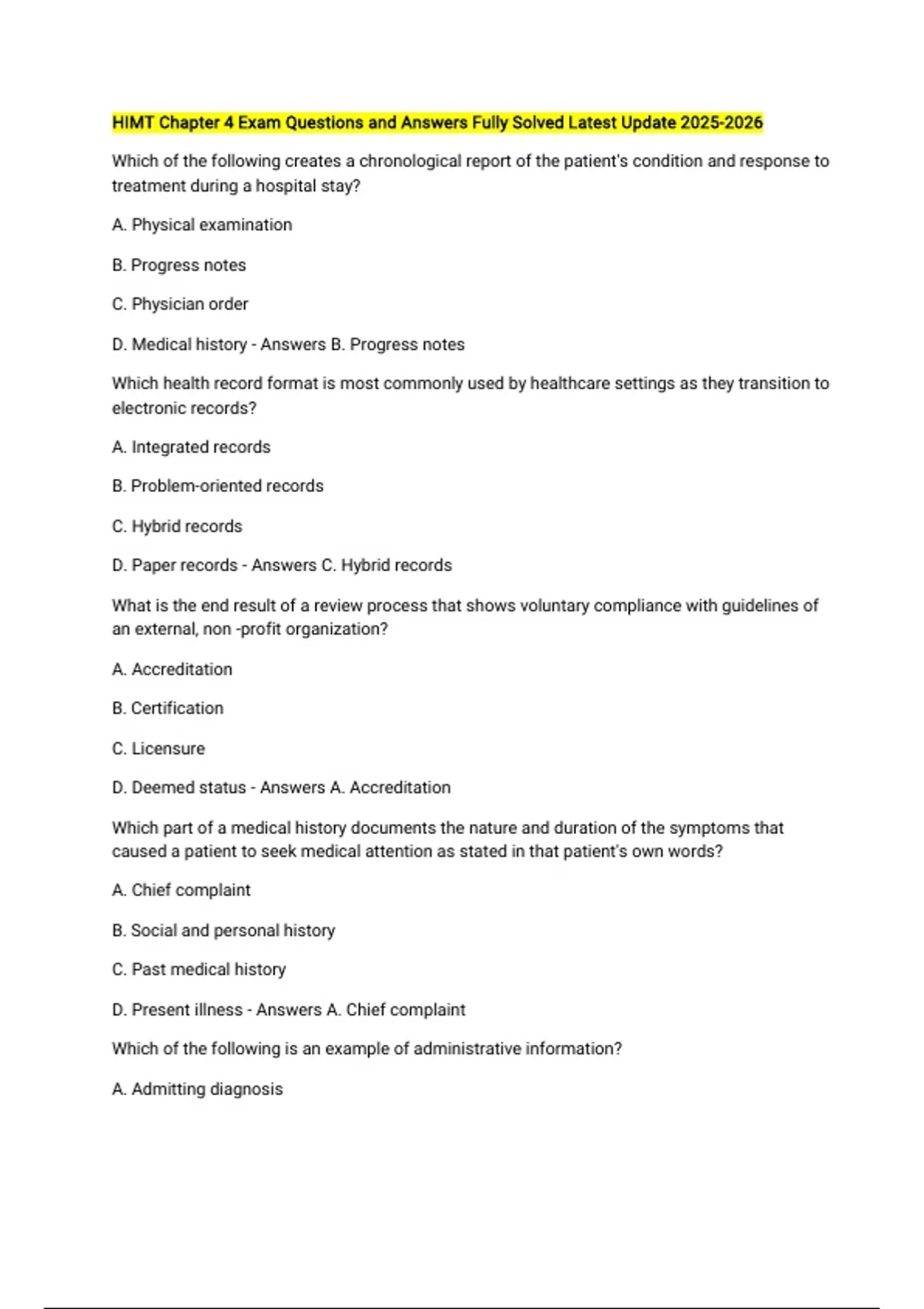 HIMT Chapter 4 Exam Questions and Answers Fully Solved Latest Update ...