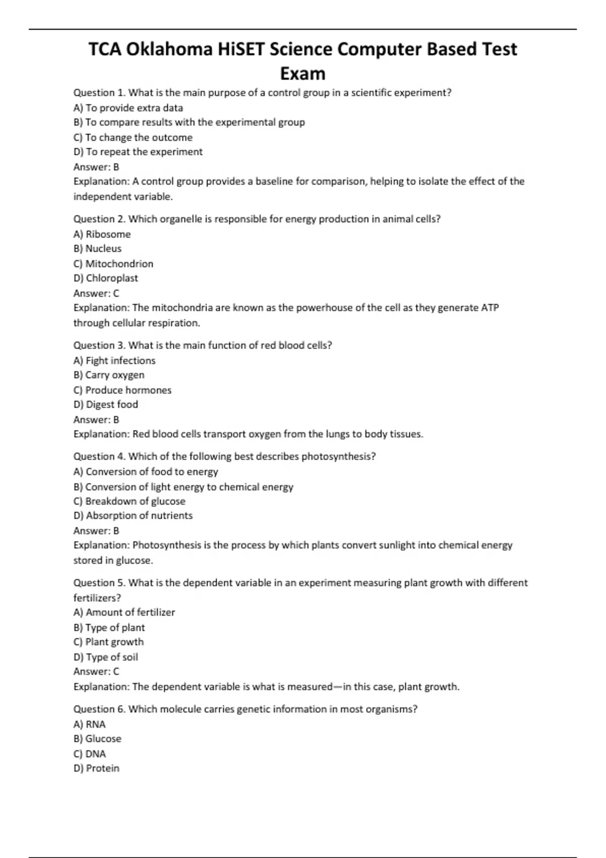 TCA Oklahoma HiSET Science Computer Based Test Exam - Computers - Stuvia US