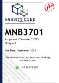 MNB3701 Assignment 2 &lpar;DETAILED ANSWERS&rpar; Semester 2 2025 - DISTINCTION GUARANTEED