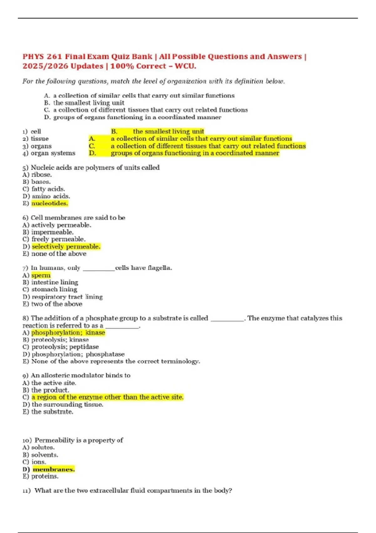 PHYS 261 Final Exam Quiz Bank | All Possible Questions and Answers ...