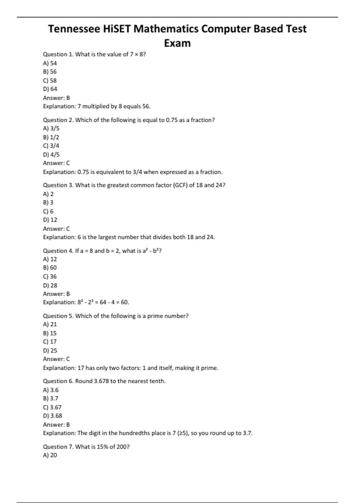 Computerbase Math Tennessee HiSET Mathematics Computer Based Test Exam - Computers ...