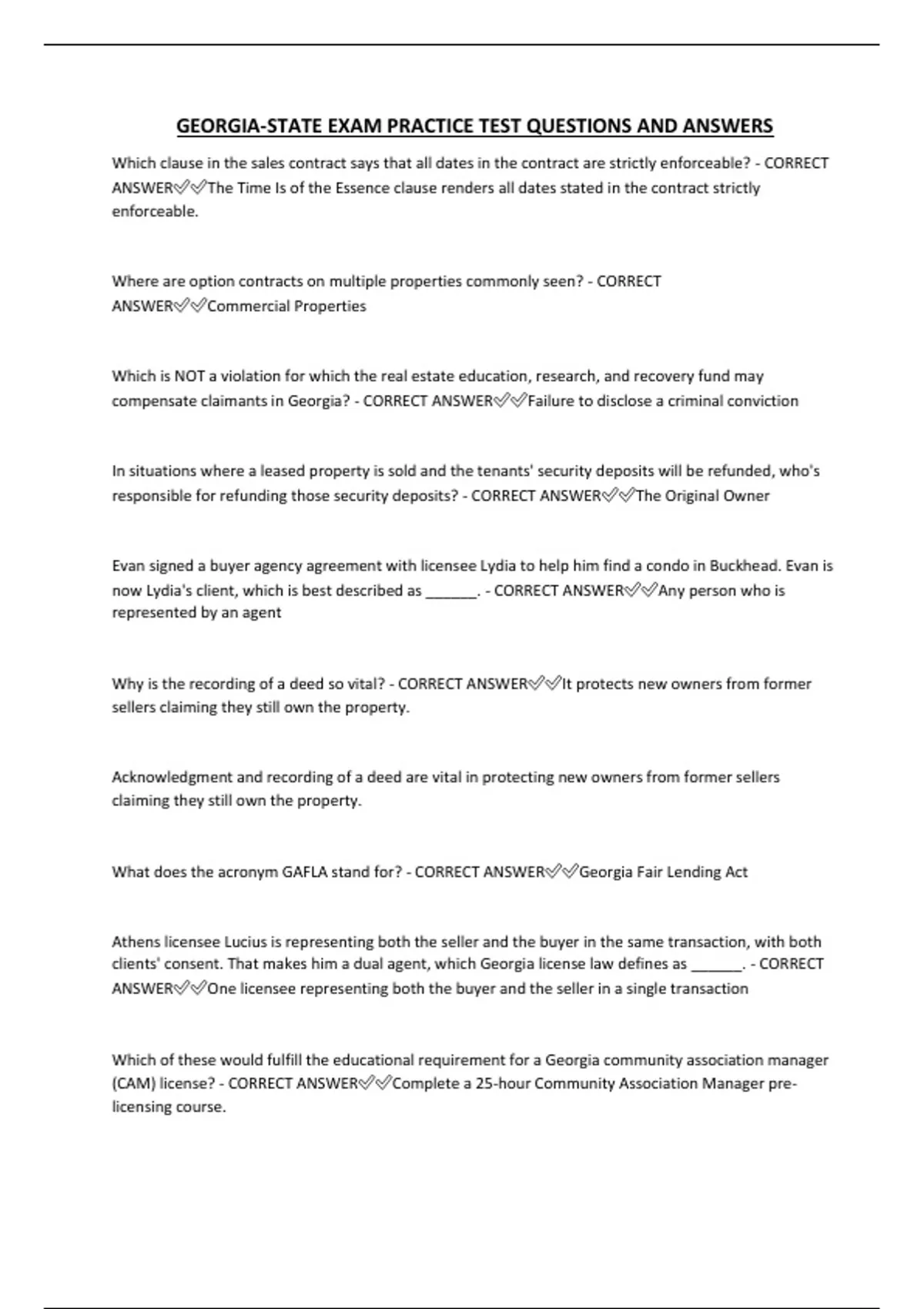 Georgia State Testing GEORGIA-STATE EXAM PRACTICE TEST QUESTIONS AND ANSWERS - GEORGIA STATE ...