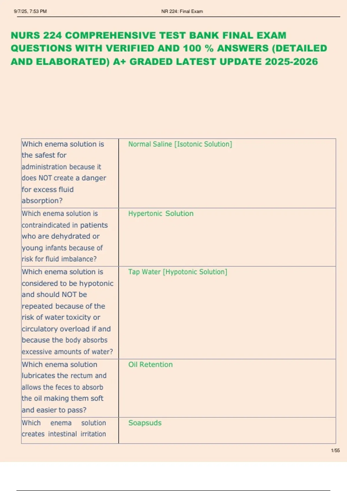 NURS 224 COMPREHENSIVE TEST BANK FINAL EXAM QUESTIONS WITH VERIFIED AND ...