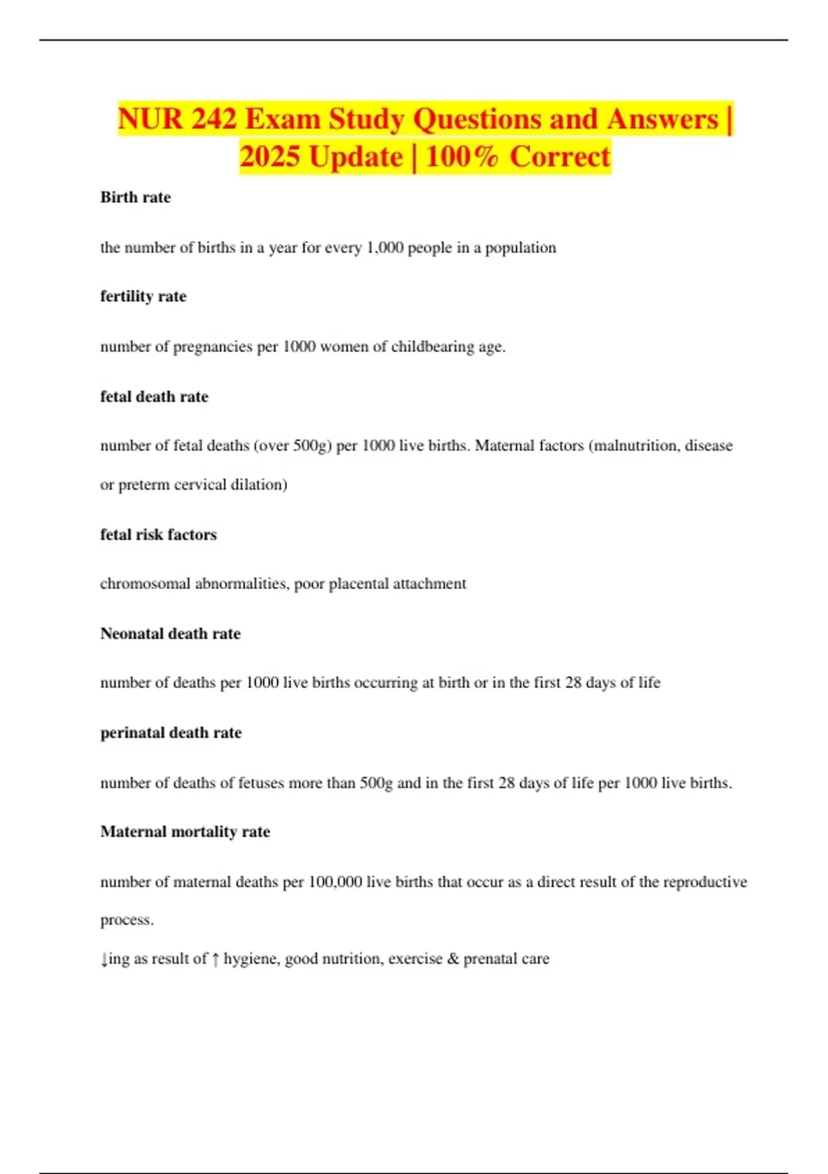 NUR 242 Exam Study Questions and Answers | 2025 Update | 100% Correct ...