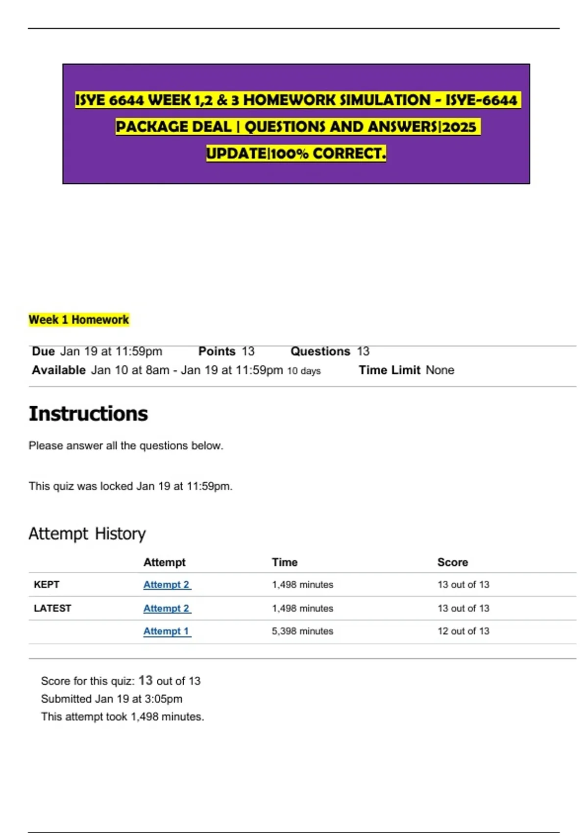 ISYE 6644 WEEK 1,2 & 3 HOMEWORK SIMULATION - ISYE-6644 PACKAGE DEAL ...