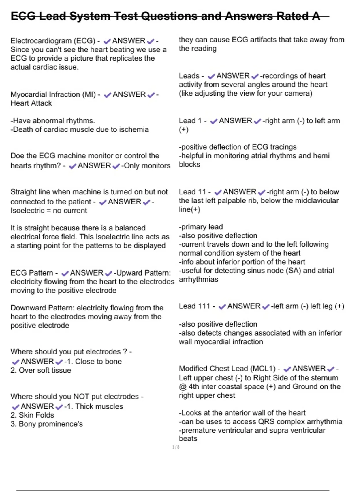 ECG Lead System Test Questions and Answers Rated A - ECG Lead System ...