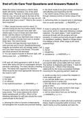 End of Life Care Test Questions and Answers Rated A