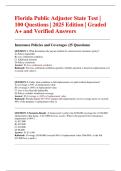 Florida Public Adjuster State Test &vert; 100 Questions &vert; 2025 Edition &vert; Graded A&plus; and Verified Answers