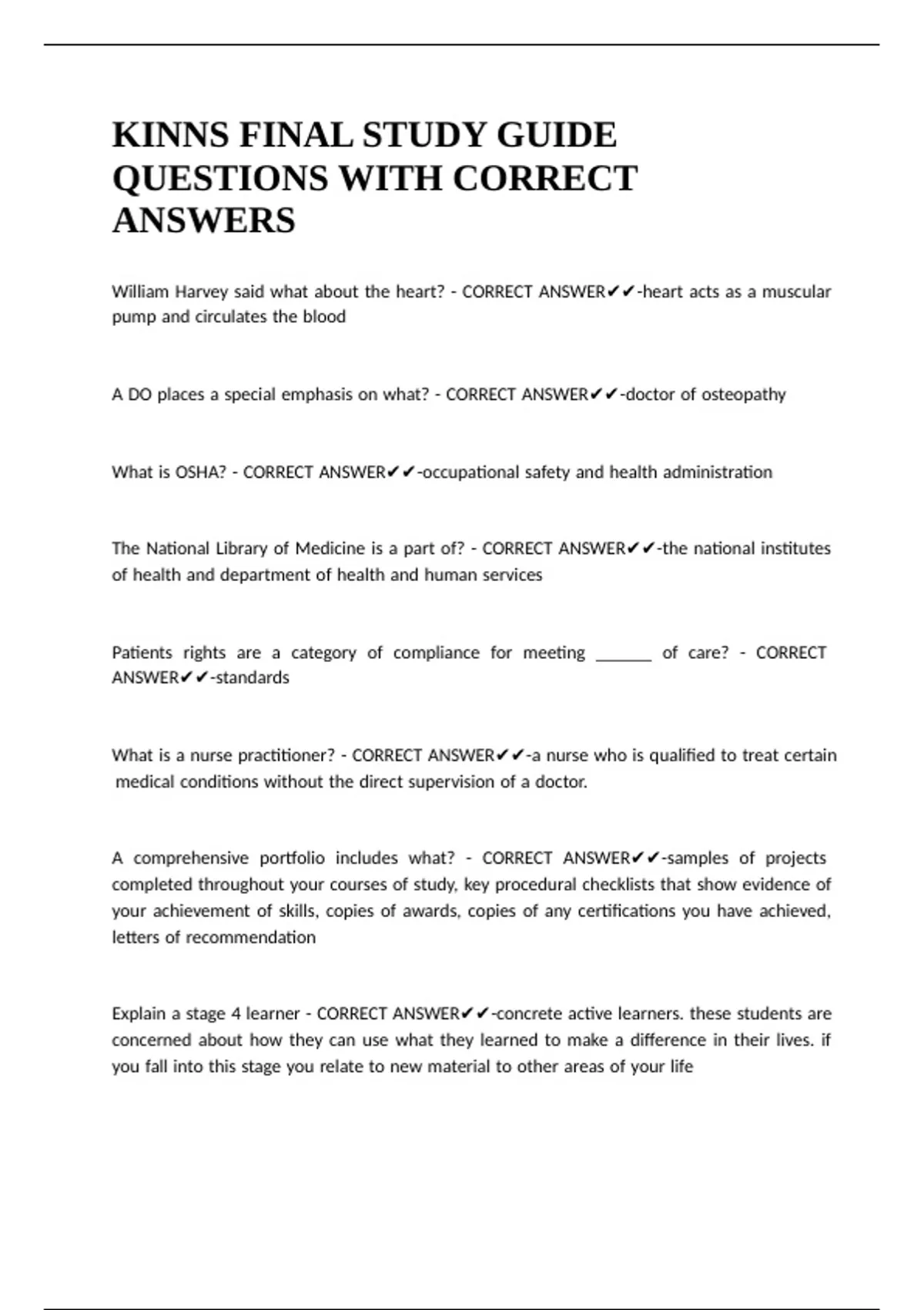 KINNS FINAL STUDY GUIDE QUESTIONS WITH CORRECT ANSWERS. - KINN\\\'S - Stuvia US