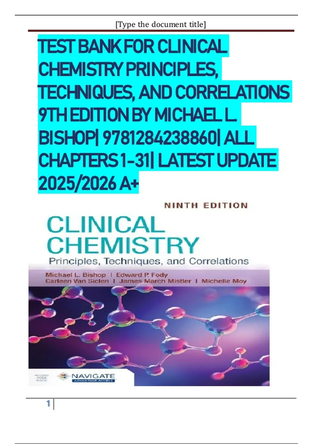 TEST BANK FOR CLINICAL CHEMISTRY PRINCIPLES, TECHNIQUES, AND ...