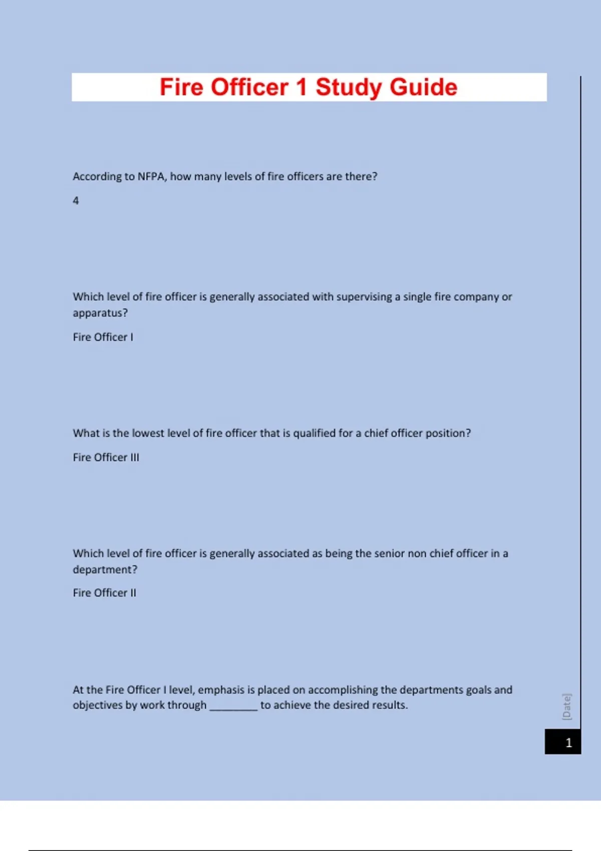 Fire Officer 1 Exam (2025-2026). Includes fully solved questions ...