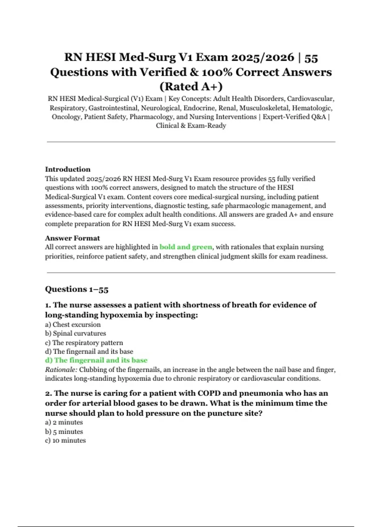 RN HESI Med-Surg V1 Exam 2025/2026 | Complete Exam with 55 Verified ...