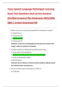 Texas Speech-Language Pathologist Licensing  Exam Test Questions And Correct Answers  &lpar;Verified Answers&rpar; Plus Rationales 2025&sol;2026  Q&A &vert; Instant Download Pdf