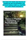TEST BANK FOR THEORY AND PRACTICE OF COUNSELING AND PSYCHOTHERAPY 11TH EDITION BY GERALD COREY ALL CHAPTERS 1-15 LATEST UPDATE 2025&sol;2026 A&plus;  
