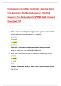Texas Journeyman Sign Electrician Licensing Exam Test Questions And Correct Answers &lpar;Verified  Answers&rpar; Plus Rationales 2025&sol;2026 Q&A &vert; Instant  Download Pdf