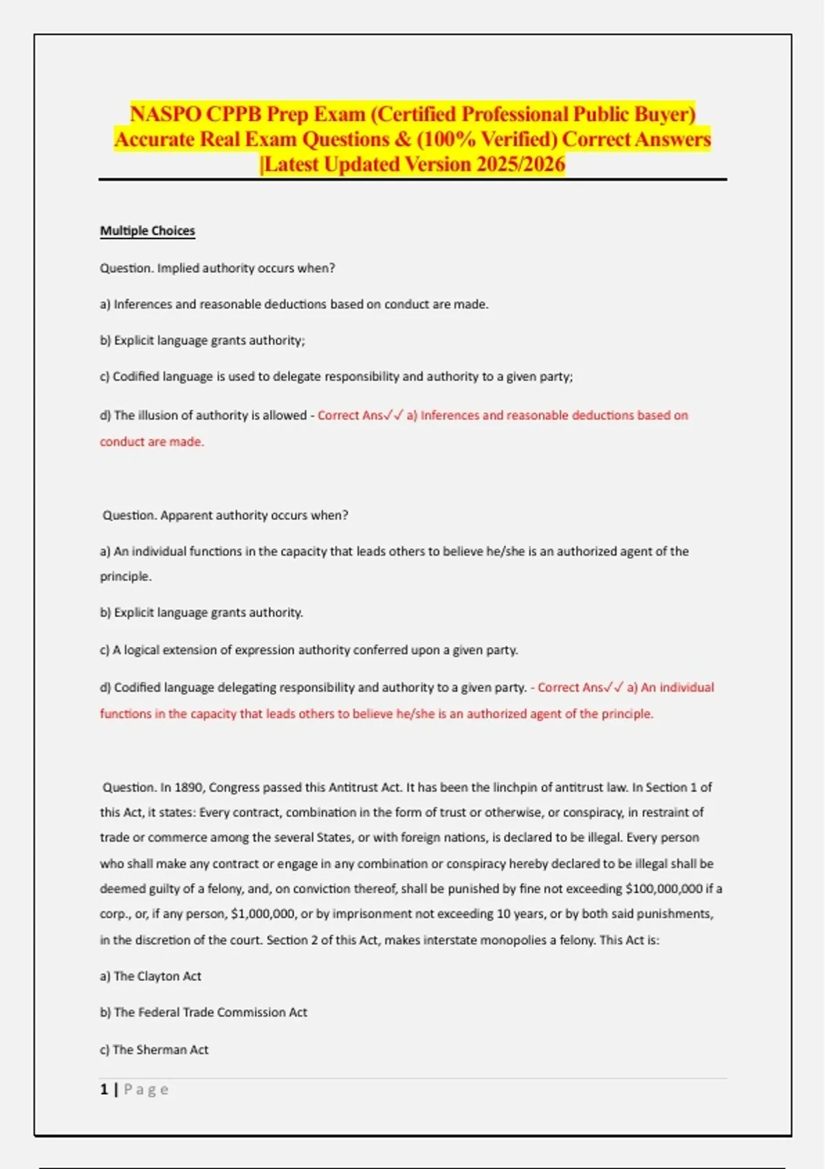 NASPO CPPB Prep Exam (Certified Professional Public Buyer) Accurate ...