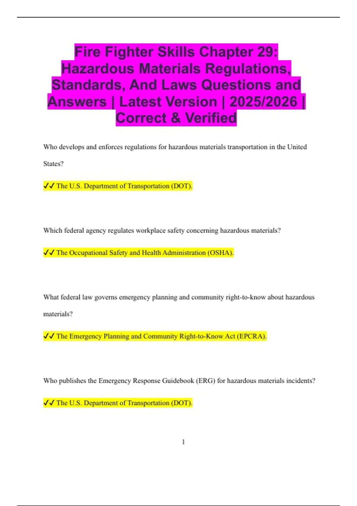 Fire Fighter Skills Chapter 29: Hazardous Materials Regulations ...