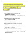 Texas Real Estate Broker Licensing Exam Test  Questions And Correct Answers &lpar;Verified Answers&rpar;  Plus Rationales 2025&sol;2026 Q&A &vert; Instant  Download Pdf