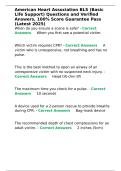 American Heart Association BLS &lpar;Basic Life Support&rpar; Questions and Verified Answers&comma; 100- Score Guarantee