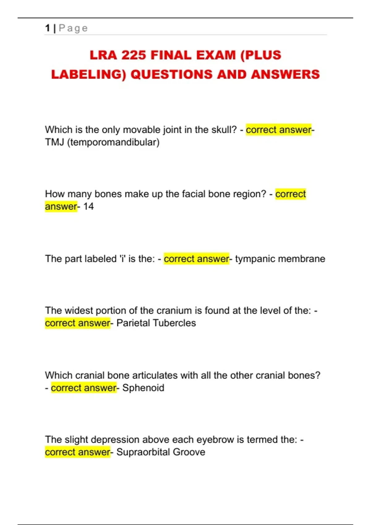 LRA 225 FINAL EXAM (PLUS LABELING) QUESTIONS AND ANSWERS - LRA 225 ...