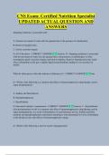 CNS Exam&colon; Certified Nutrition Specialist  UPDATED ACTUAL QUESTION AND  ANSWERS