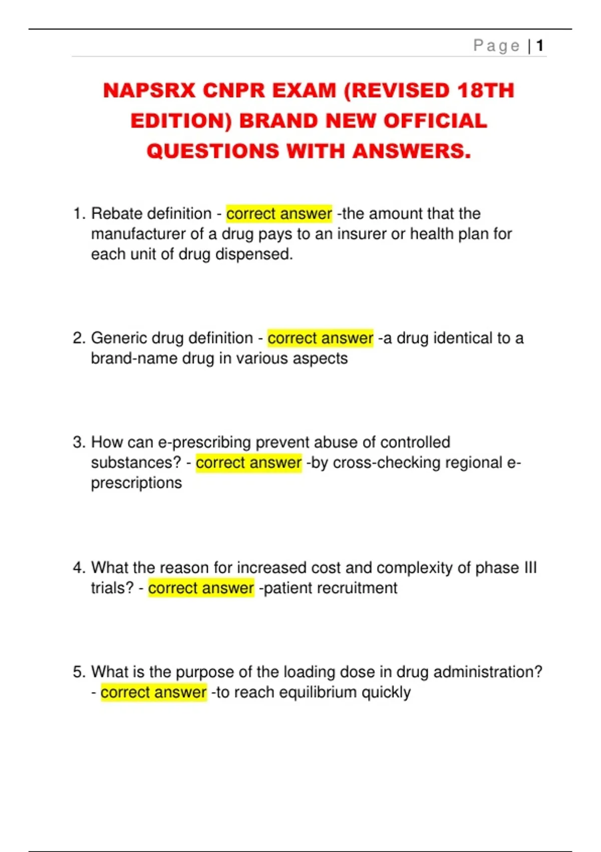 Napsrx NAPSRX CNPR EXAM (REVISED 18TH EDITION) BRAND NEW OFFICIAL QUESTIONS ...