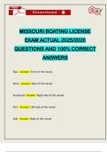 MISSOURI BOATING LICENSE EXAM ACTUAL 2025&sol;2026 QUESTIONS AND 100&percnt; CORRECT ANSWERS