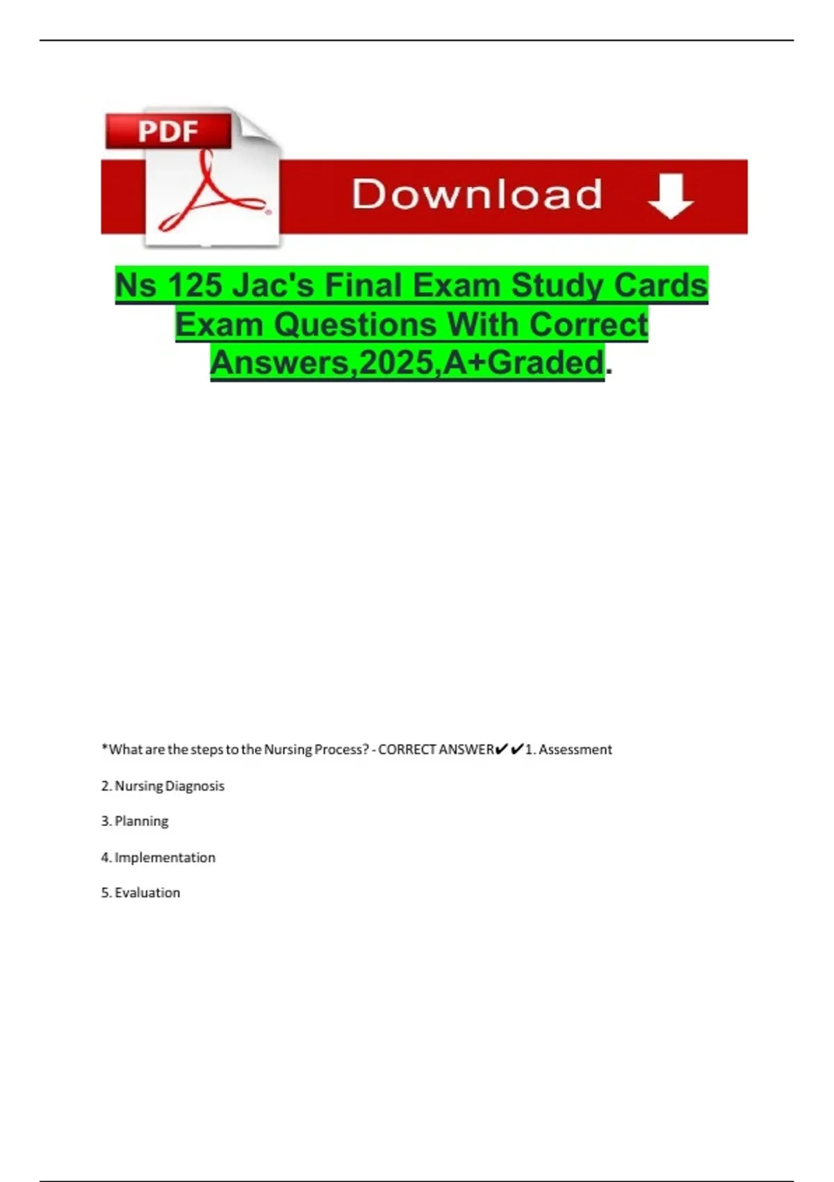 Ns 125 Jac-s Final Exam Study Cards Exam Questions With Correct Answers ...