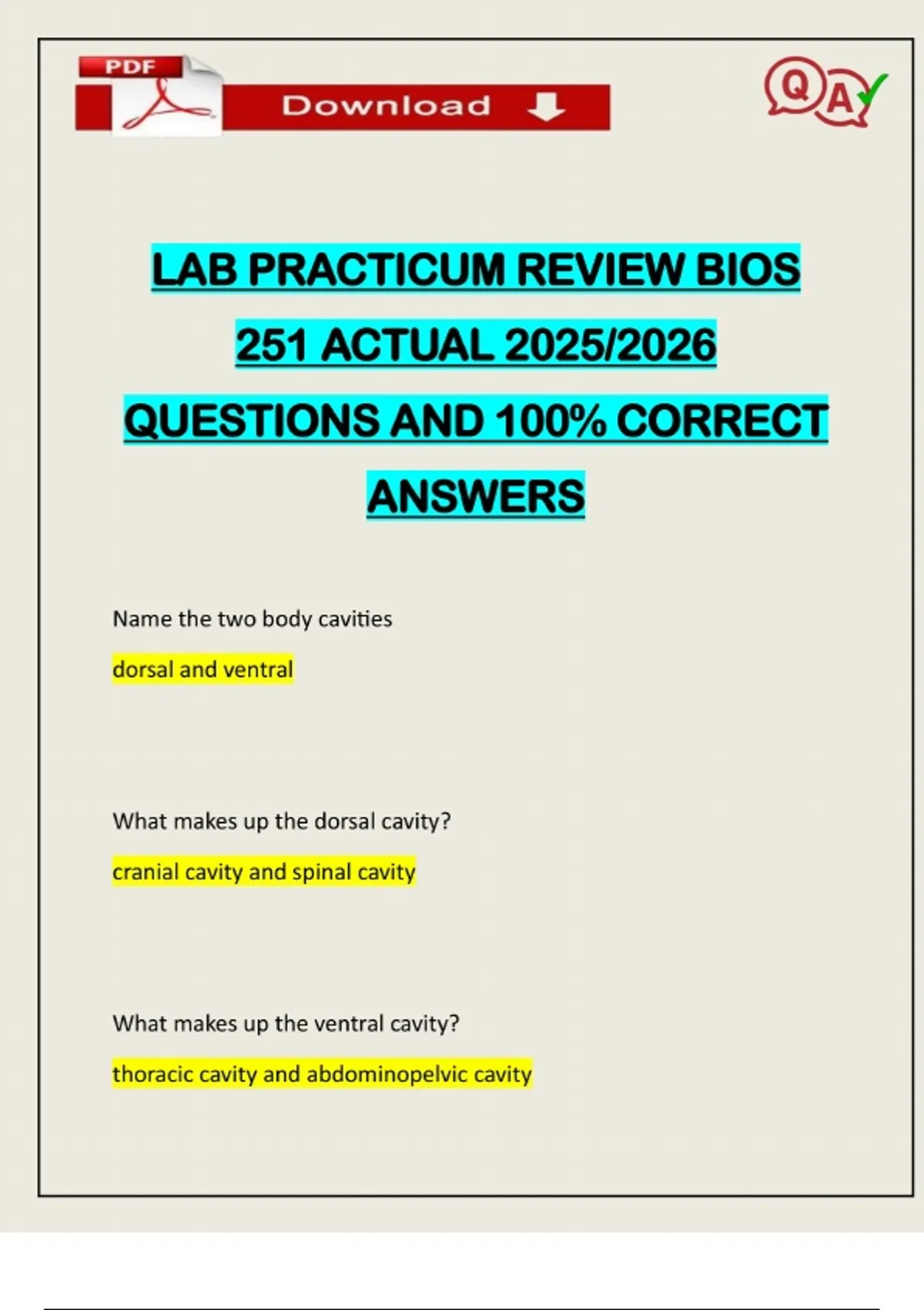 LAB PRACTICUM REVIEW BIOS 251 ACTUAL 2025/2026 QUESTIONS AND 100% ...