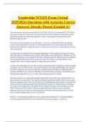 Leadership NCLEX Exam &lpar;Actual 2025&sol;2026&rpar; Questions with Accurate Correct Answers&vert; Already Passed &vert;Graded A&plus;