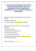 LET MOCK EXAM 2025&sol;2026 ACTUAL EXAM  QUESTIONS AND CORRECT DETAILED  ANSWERS &lpar;VERIFIED ANSWERS&rpar; ALL  ANSWERED &lbrace;200 Q & A&rcub; ALREADY GRADED A&plus; &vert;  BRAND NEW&excl; 