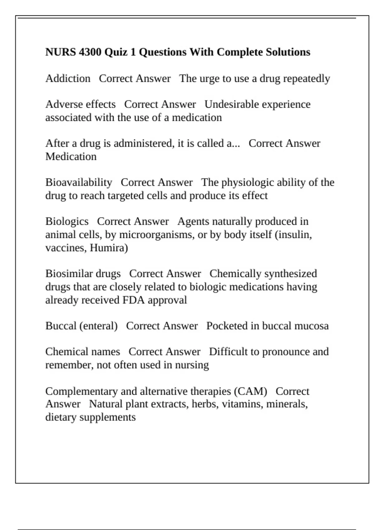 NURS 4300 Quiz 1 Questions With Complete Solutions - NURS 4300 - Stuvia US