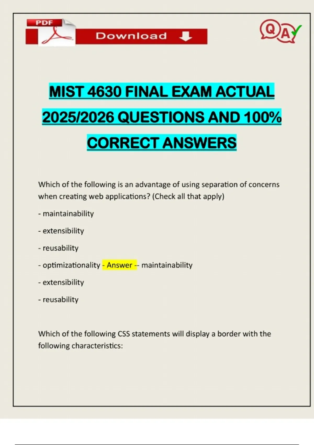 MIST 4630 FINAL EXAM ACTUAL 2025/2026 QUESTIONS AND 100% CORRECT ...