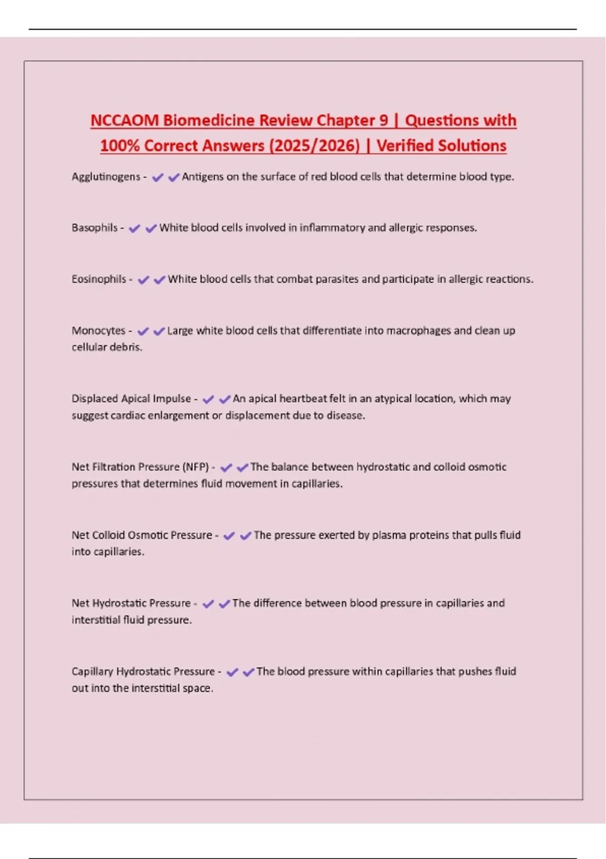 NCCAOM Biomedicine Review Chapter 9 | Questions with 100% Correct ...
