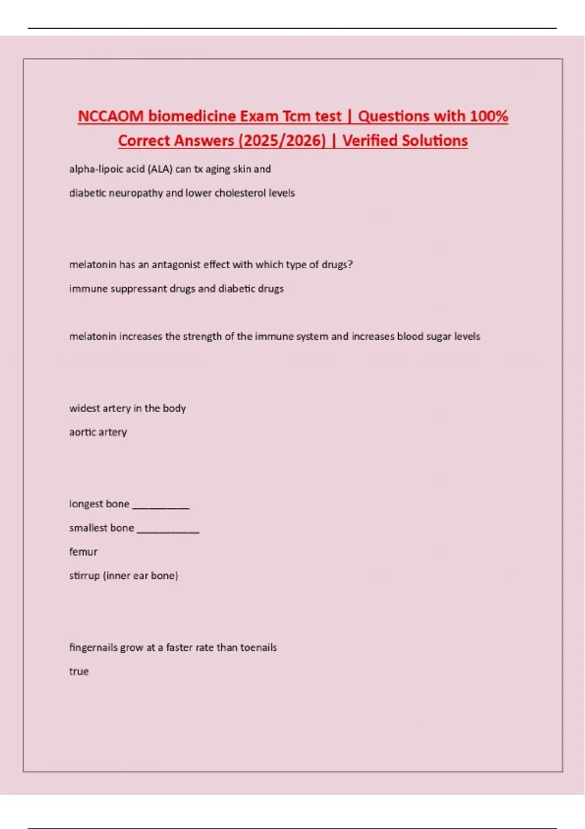 NCCAOM biomedicine Exam Tcm test | Questions with 100% Correct Answers ...