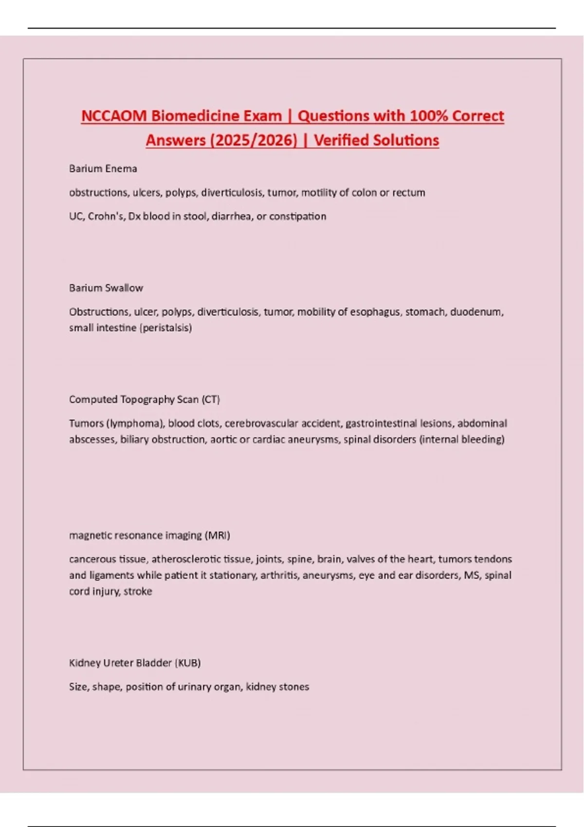 NCCAOM Biomedicine Exam | Questions with 100% Correct Answers (2025/ ...