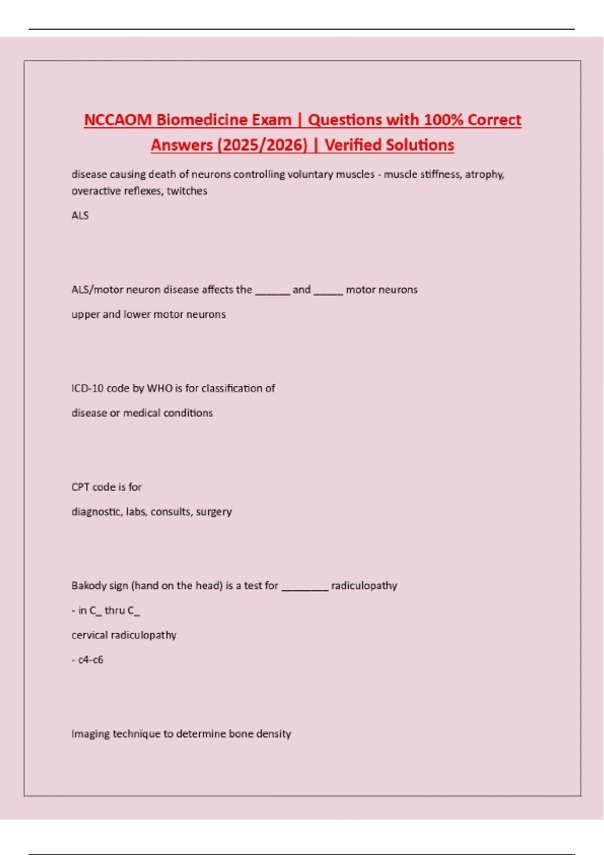 NCCAOM Biomedicine Exam | Questions with 100% Correct Answers (2025/ ...