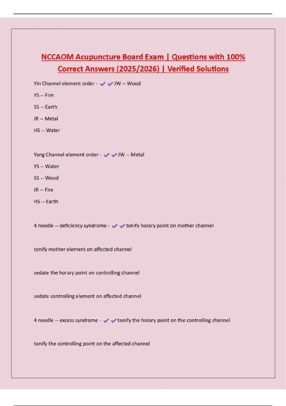 NCCAOM Acupuncture Board Exam | Questions with 100% Correct Answers ...