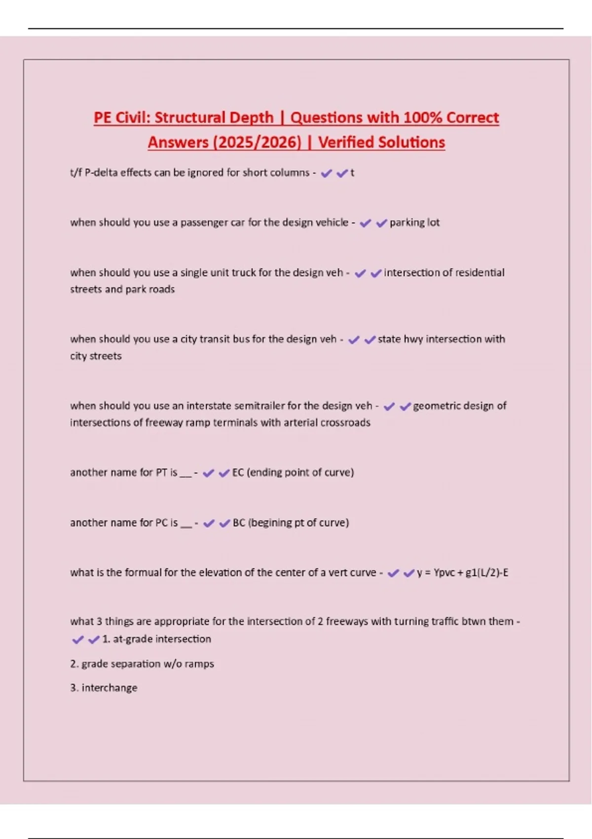 PE Civil: Structural Depth | Questions with 100% Correct Answers (2025/ ...