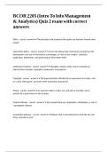 BCOR 2205 &lpar;Intro To Info Management & Analytics&rpar; Quiz 2 exam with correct answers&period;