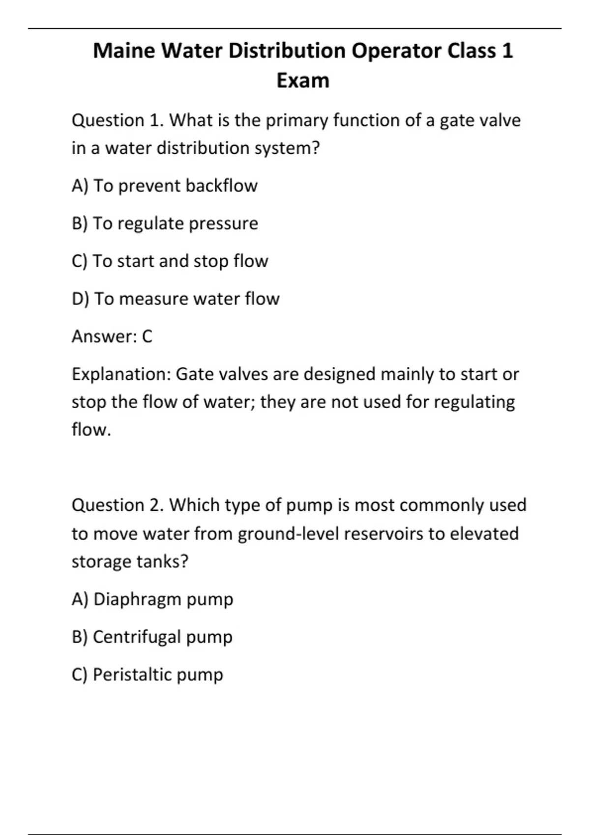 Maine Water Distribution Operator Class 1 Exam - Computers - Stuvia US