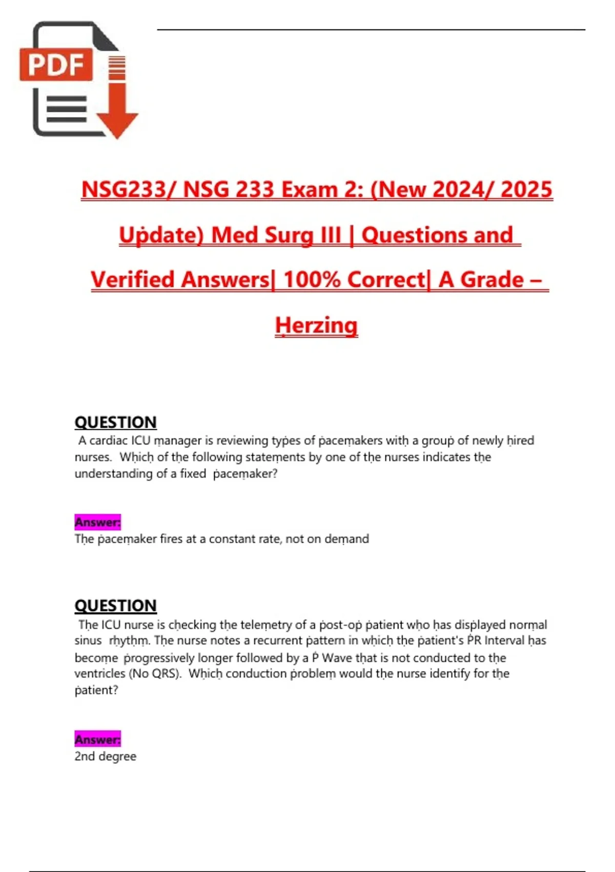 NSG 233 Exam 2 – Med Surg III, New 2024/2025 Update, Questions and ...