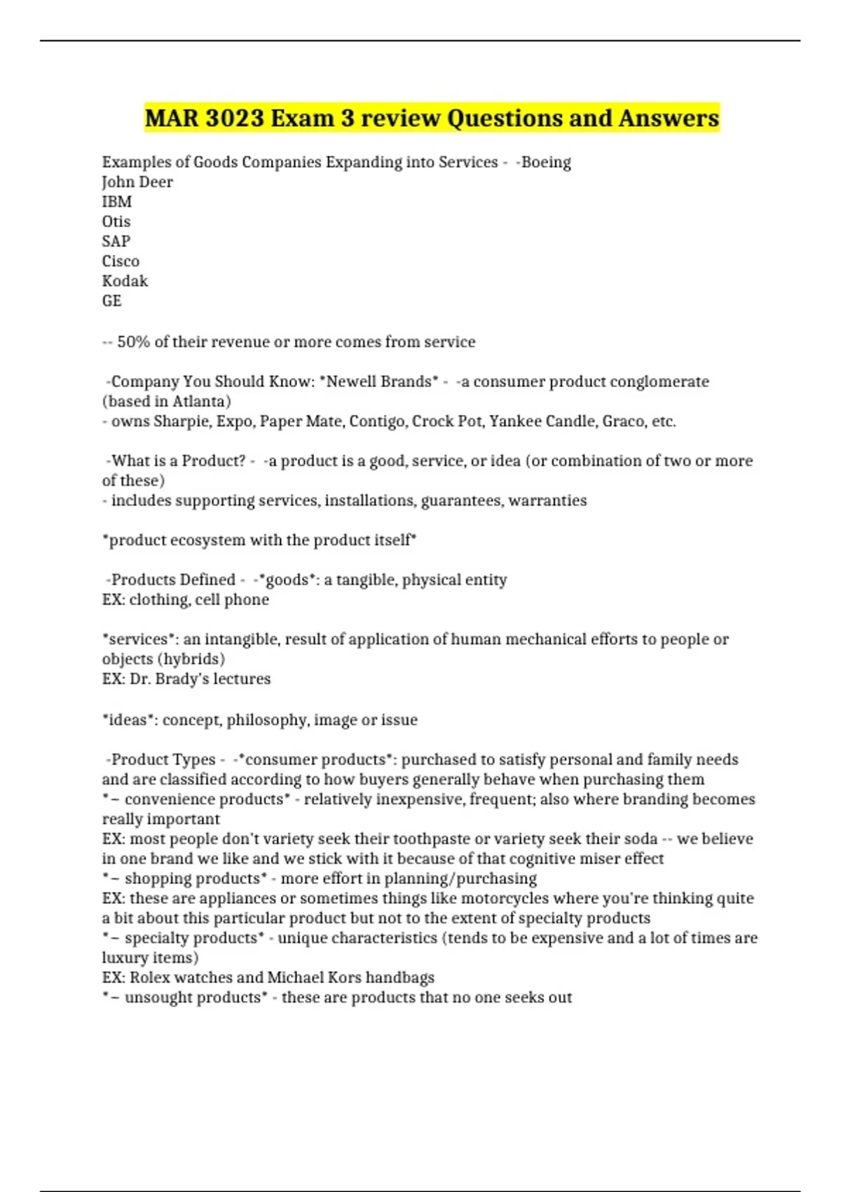 MAR 3023 Exam 3 review Questions and Answers - MAR 3023 - Stuvia US